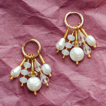 Pearl Hoop Dangle Earrings