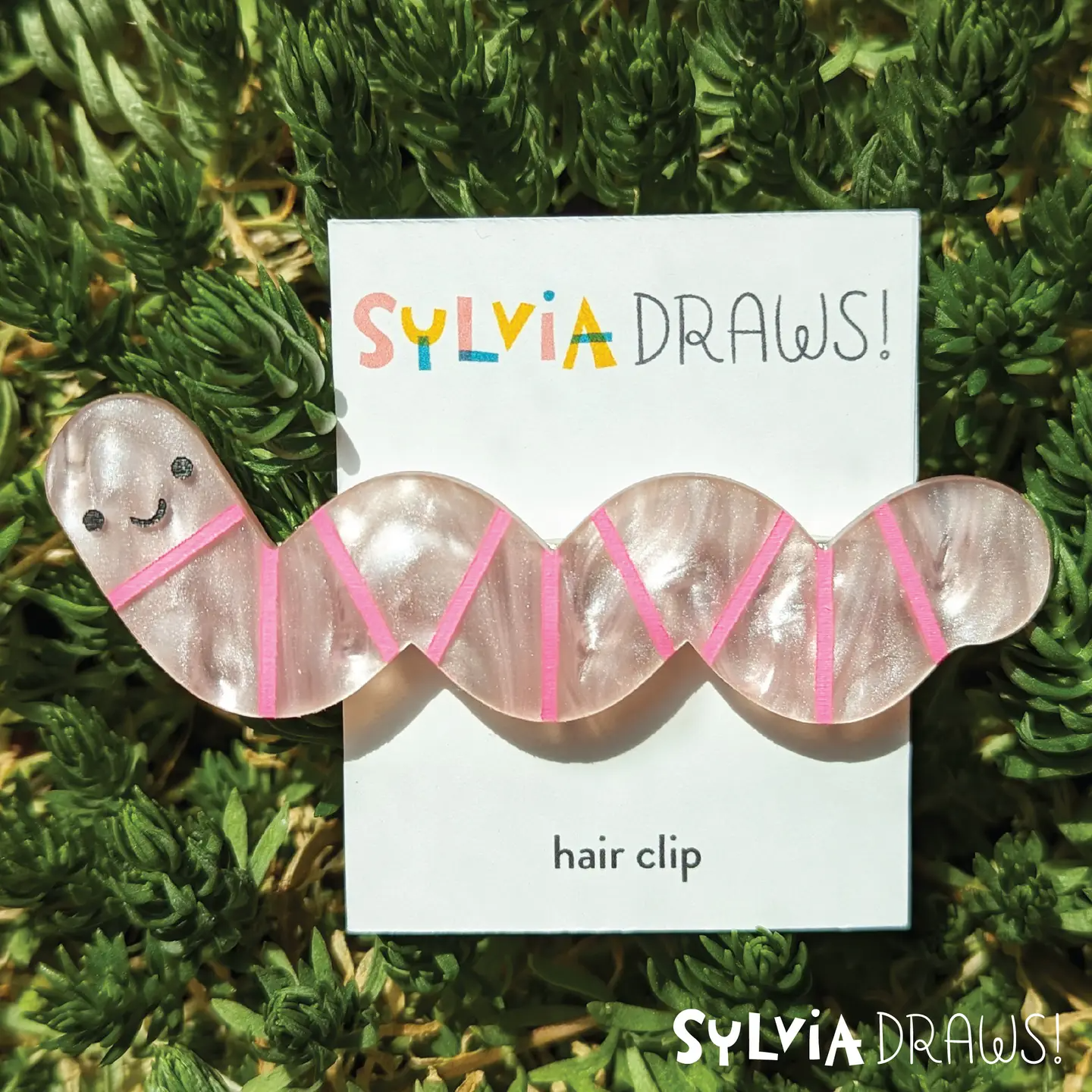 Pearlescent Pink Worm Hair Clip