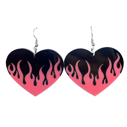 Flame Heart Dangle Earrings