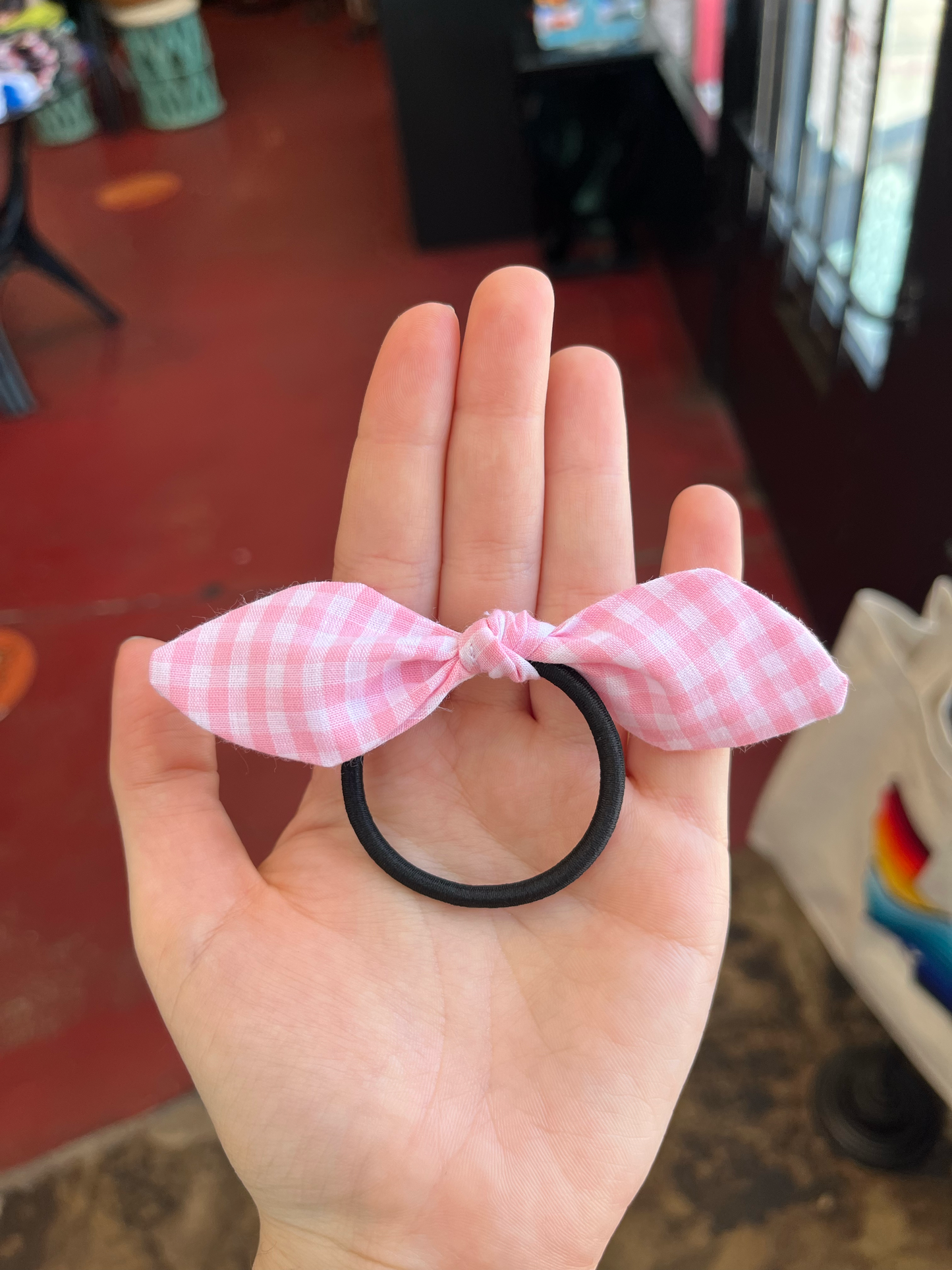 Pink Gingham Bow Hair Tie