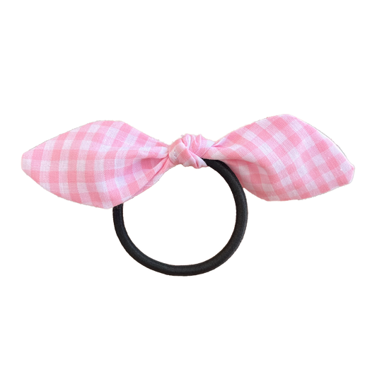 Pink Gingham Bow Hair Tie