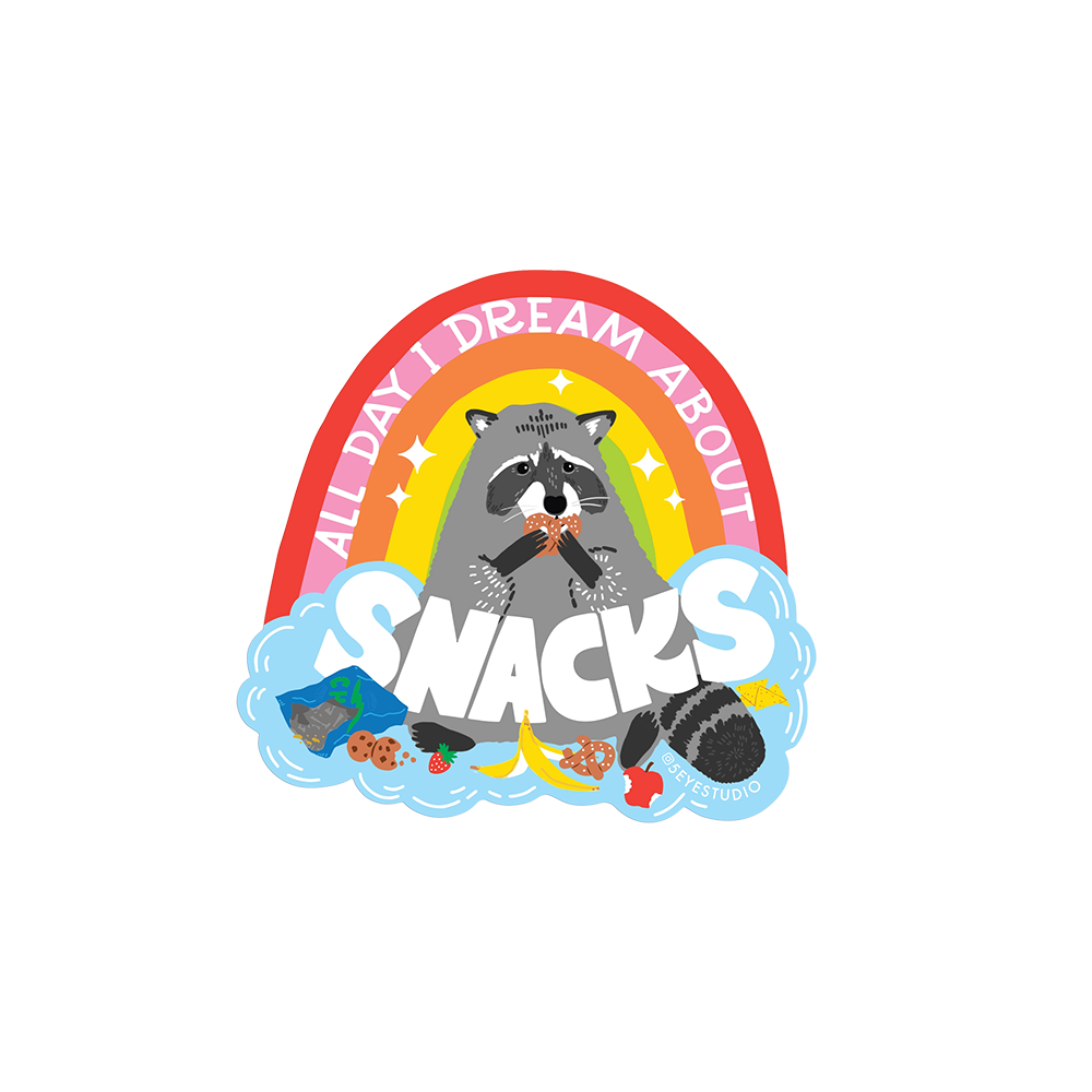 All Day I Dream About Snacks Raccoon Vinyl Sticker
