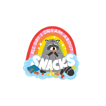 All Day I Dream About Snacks Raccoon Vinyl Sticker