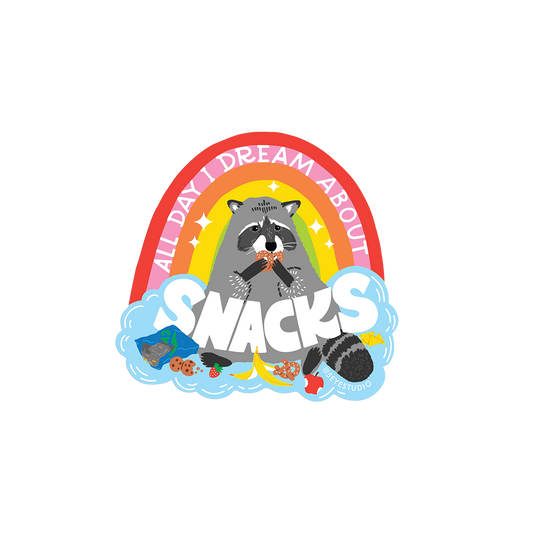 All Day I Dream About Snacks Raccoon Vinyl Sticker