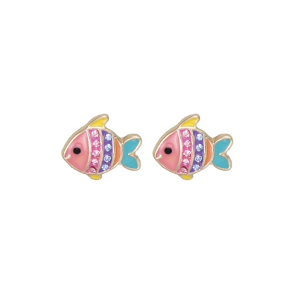 Rainbow Fish Gold Post Earrings