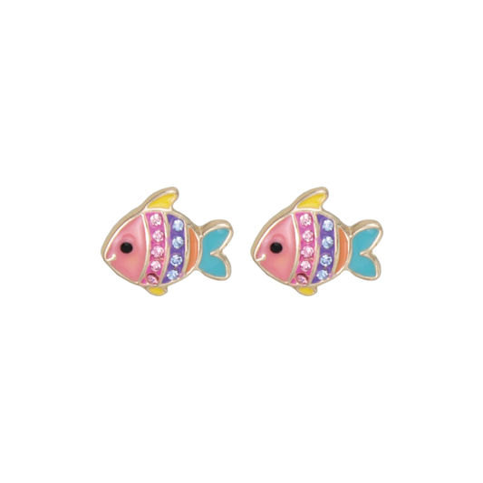 Rainbow Fish Gold Post Earrings