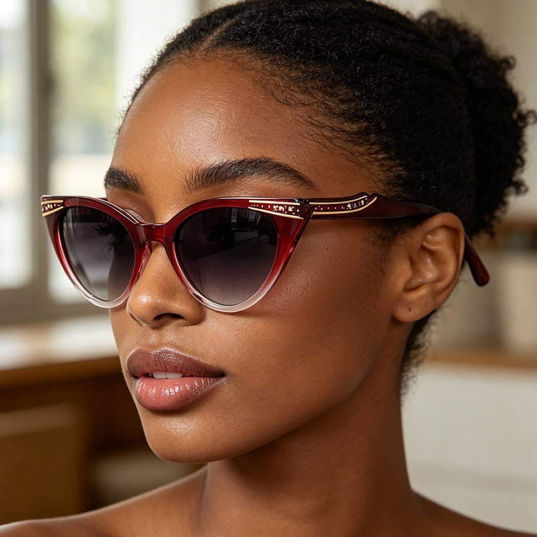 Luxury Rhinestone Wave Cateye Sunglasses