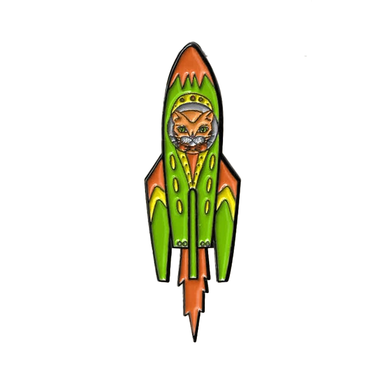 Green Cat Rocket Pin