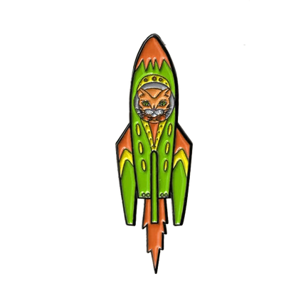 Green Cat Rocket Pin