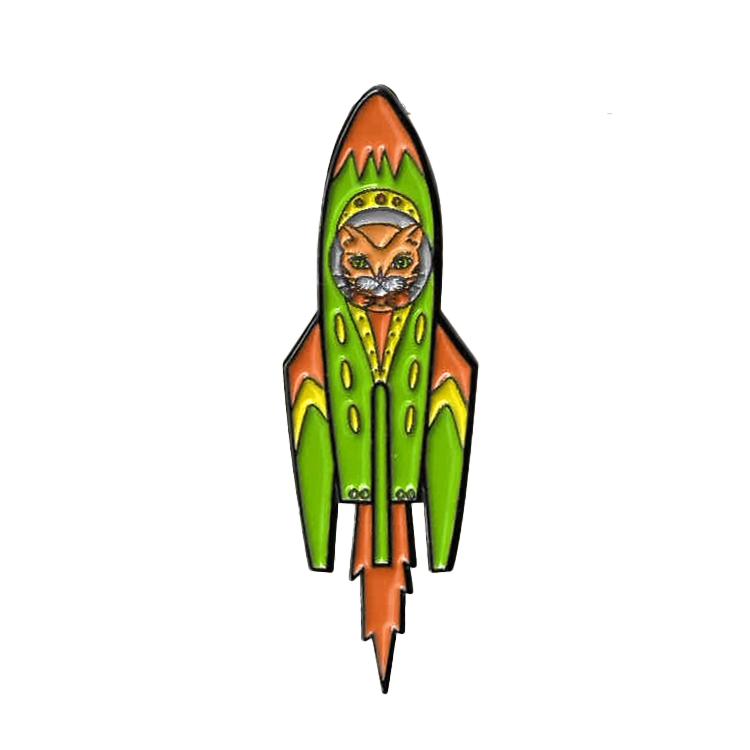 Green Cat Rocket Pin
