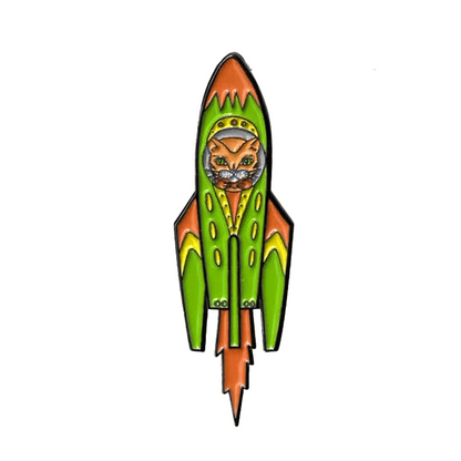 Green Cat Rocket Pin