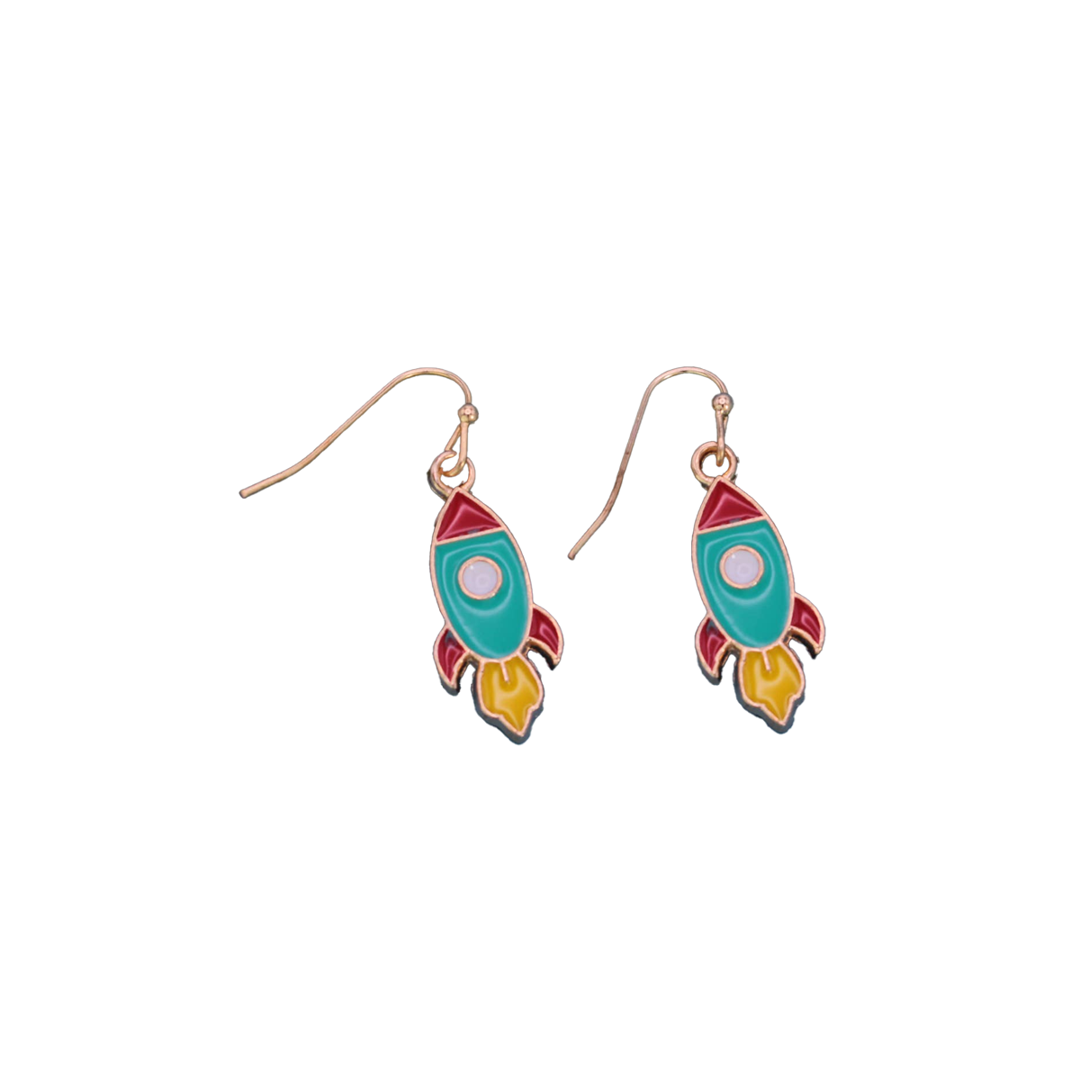 Blast Off Gold Enamel Rocket Dangle Earrings