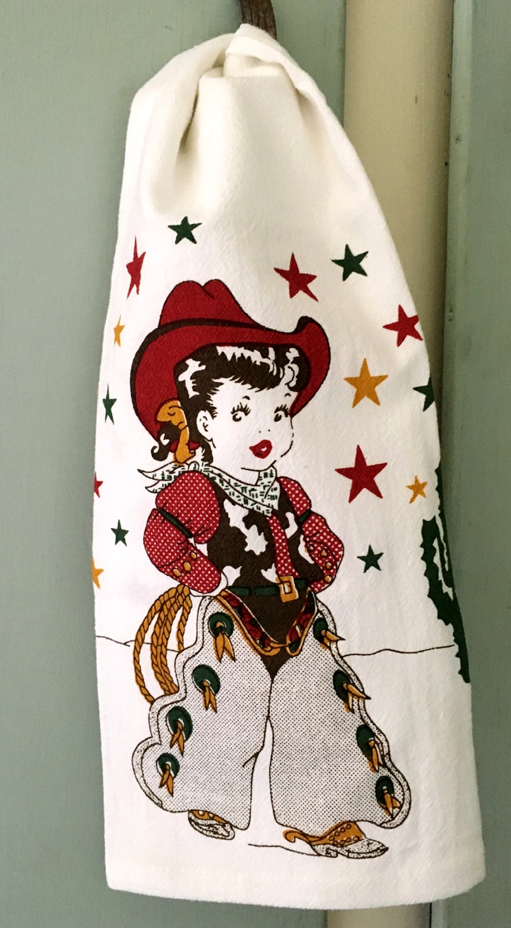 Little Cowgirl Retro Flour Sack Kitchen Towel