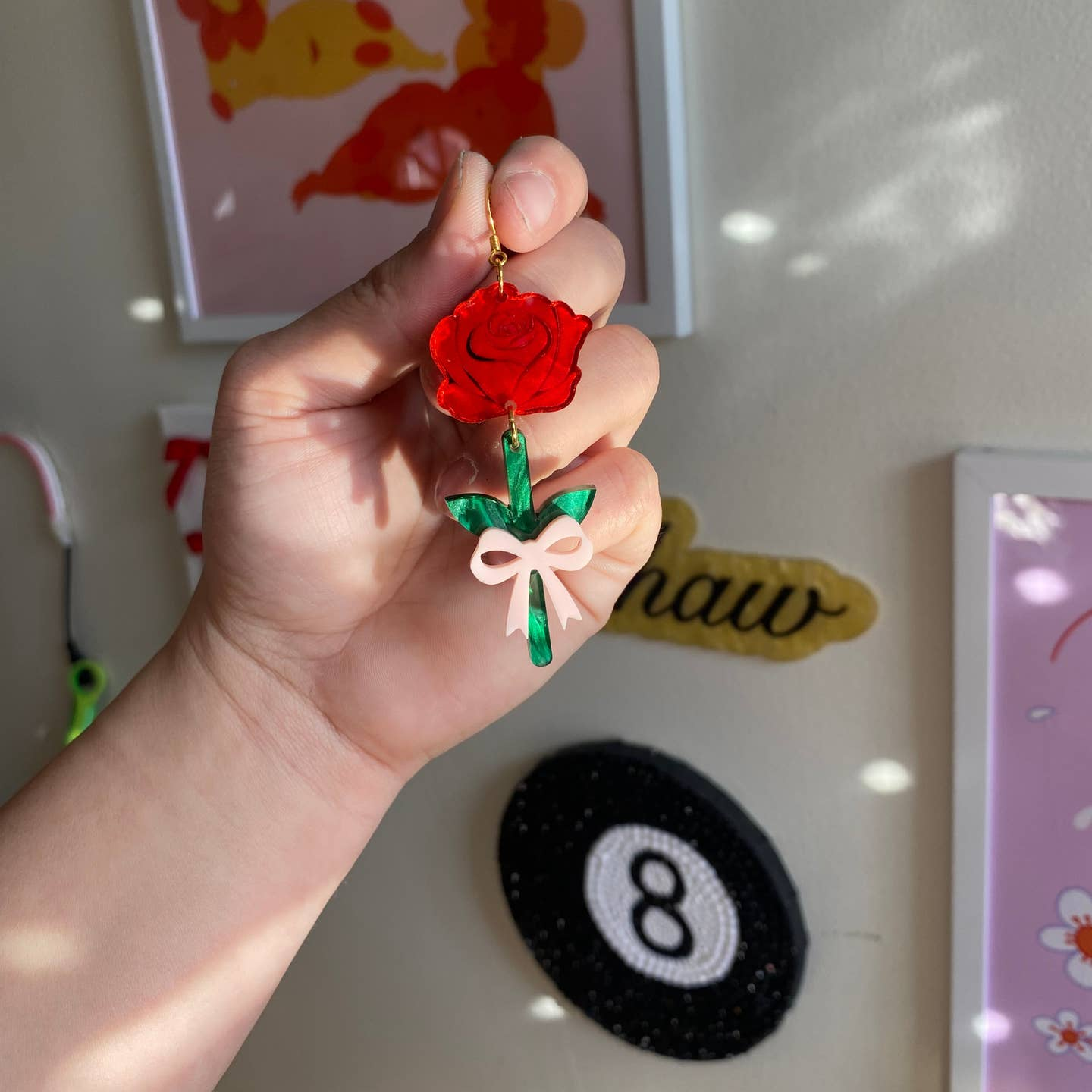 Roses with Bows Dangle Earrings