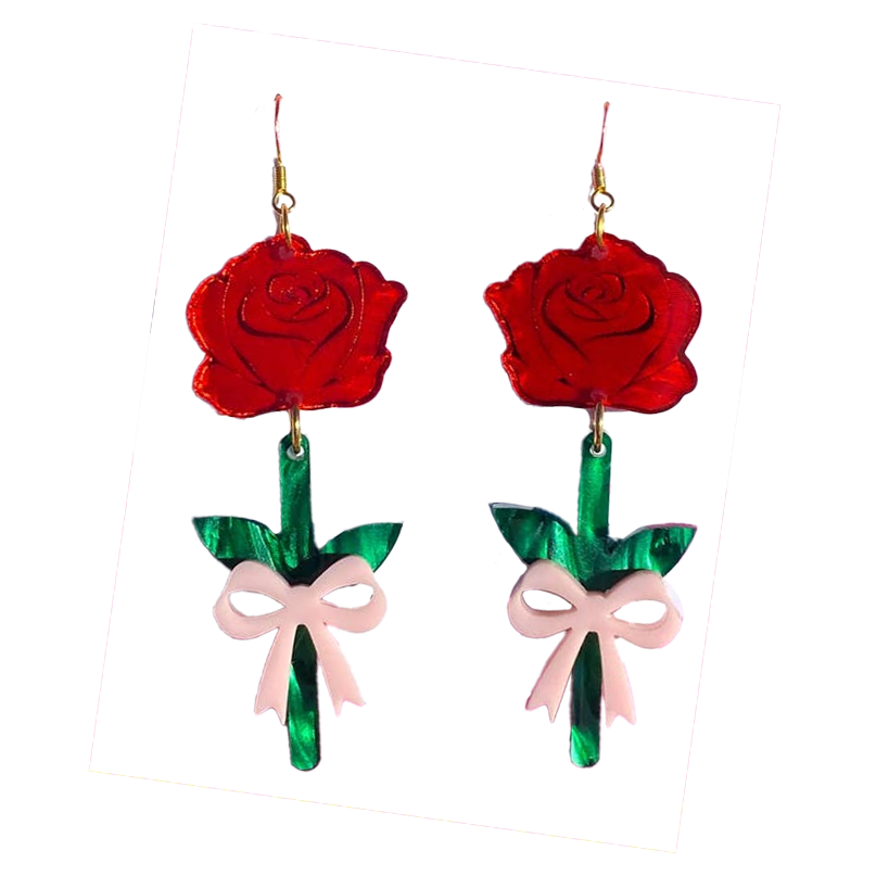 Roses with Bows Dangle Earrings