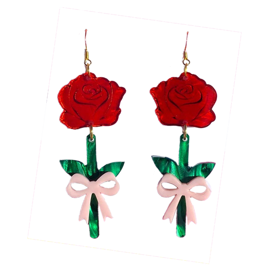 Roses with Bows Dangle Earrings