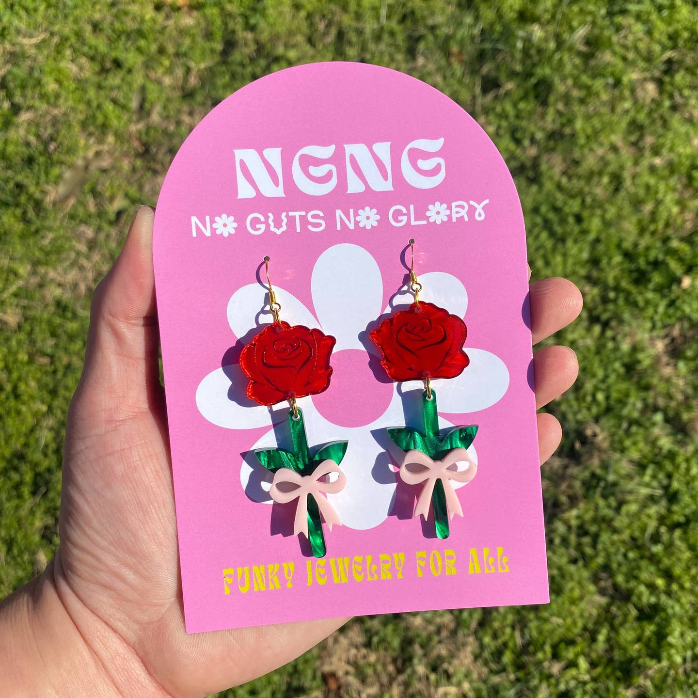 Roses with Bows Dangle Earrings