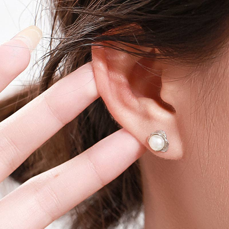 Rose Flower Pearl Post Earrings