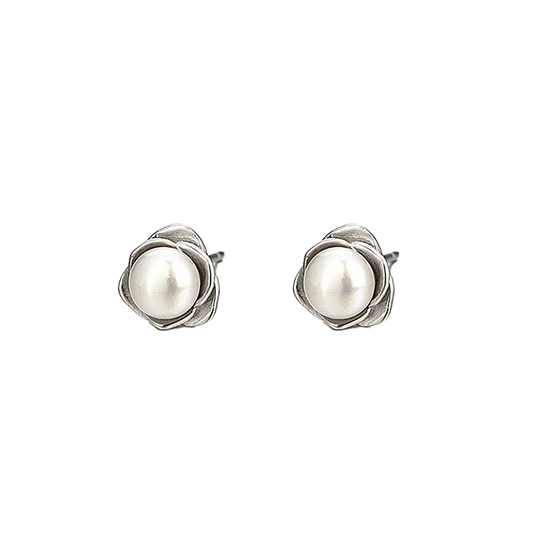 Rose Flower Pearl Post Earrings