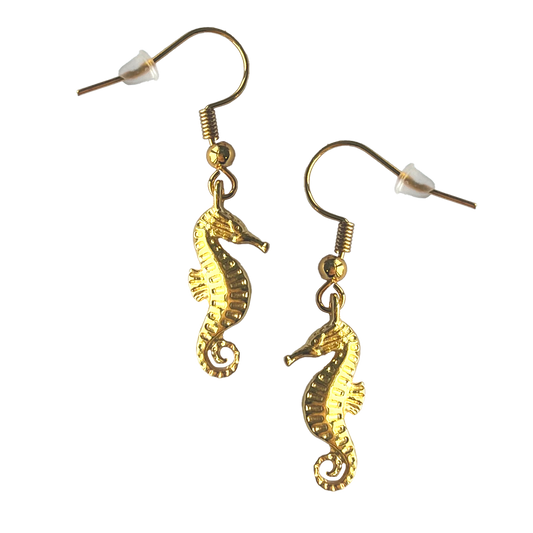 Golden Seahorse Dangle Earrings