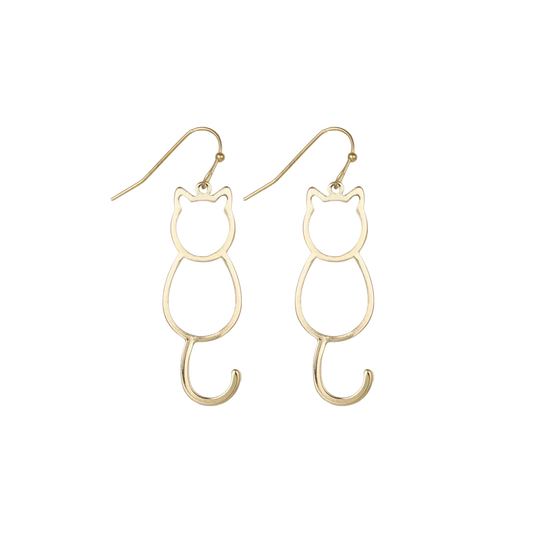 Sitting Kitty Gold Dangle Earrings