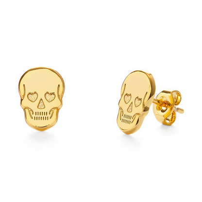 Skull with Heart Eyes Post Earrings