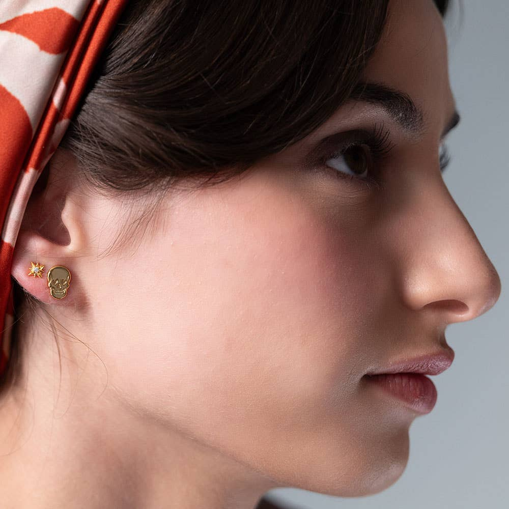 Skull with Heart Eyes Post Earrings