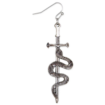 Silver Slithering Snake Sword Dangle Earrings