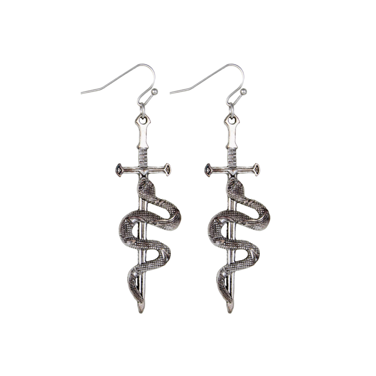 Silver Slithering Snake Sword Dangle Earrings