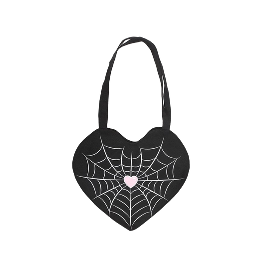 Gothic Spiderweb Heart Satin Tote Bag