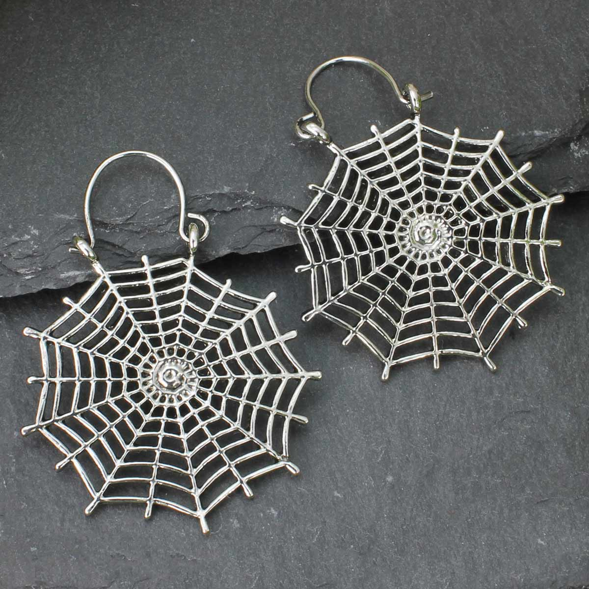 Silver Spider Web Dangle Earrings