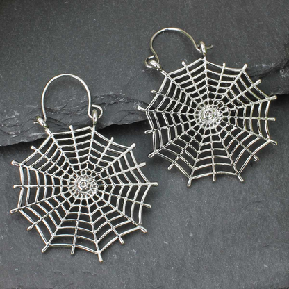Silver Spider Web Dangle Earrings