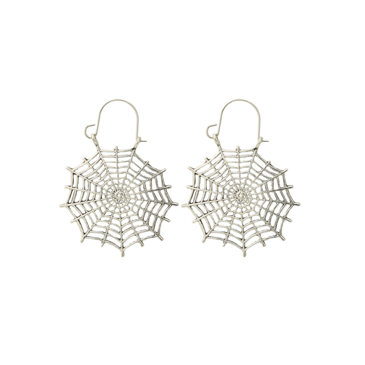 Silver Spider Web Dangle Earrings