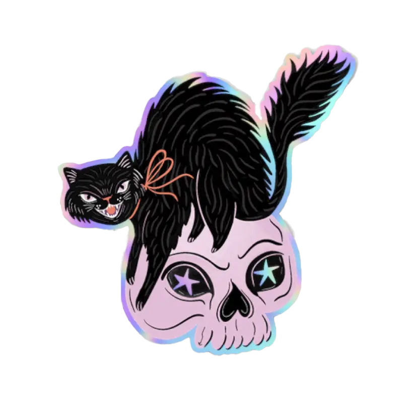 Feral Spooky Cat Holographic Sticker