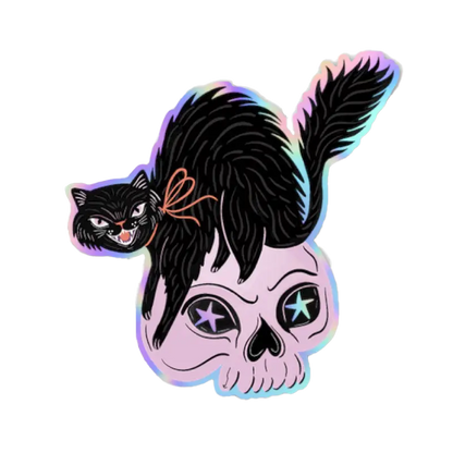 Feral Spooky Cat Holographic Sticker