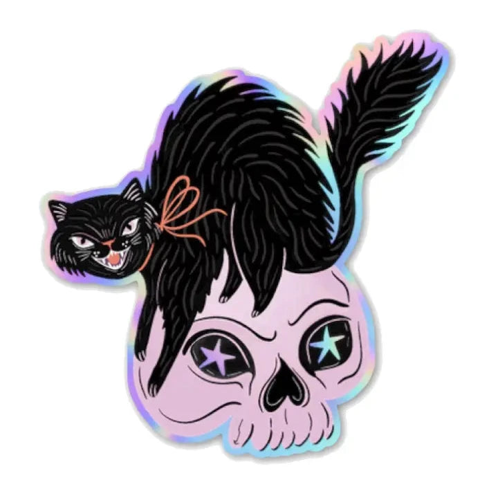 Feral Spooky Cat Holographic Sticker