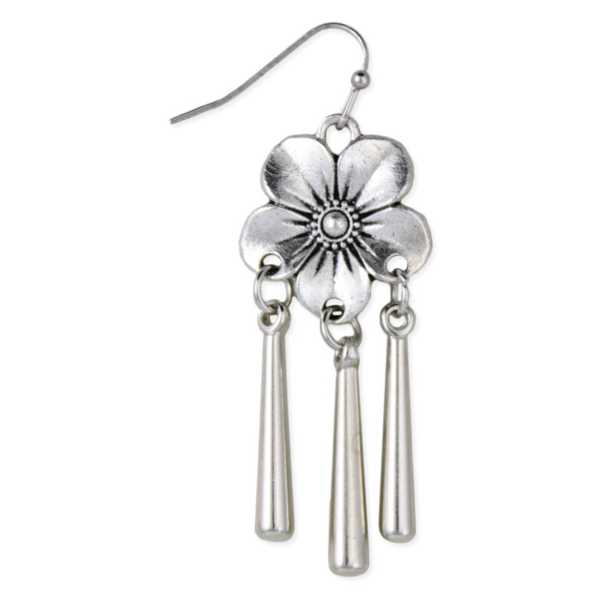 Spring Rain Silver Flower Drops Dangle Earrings