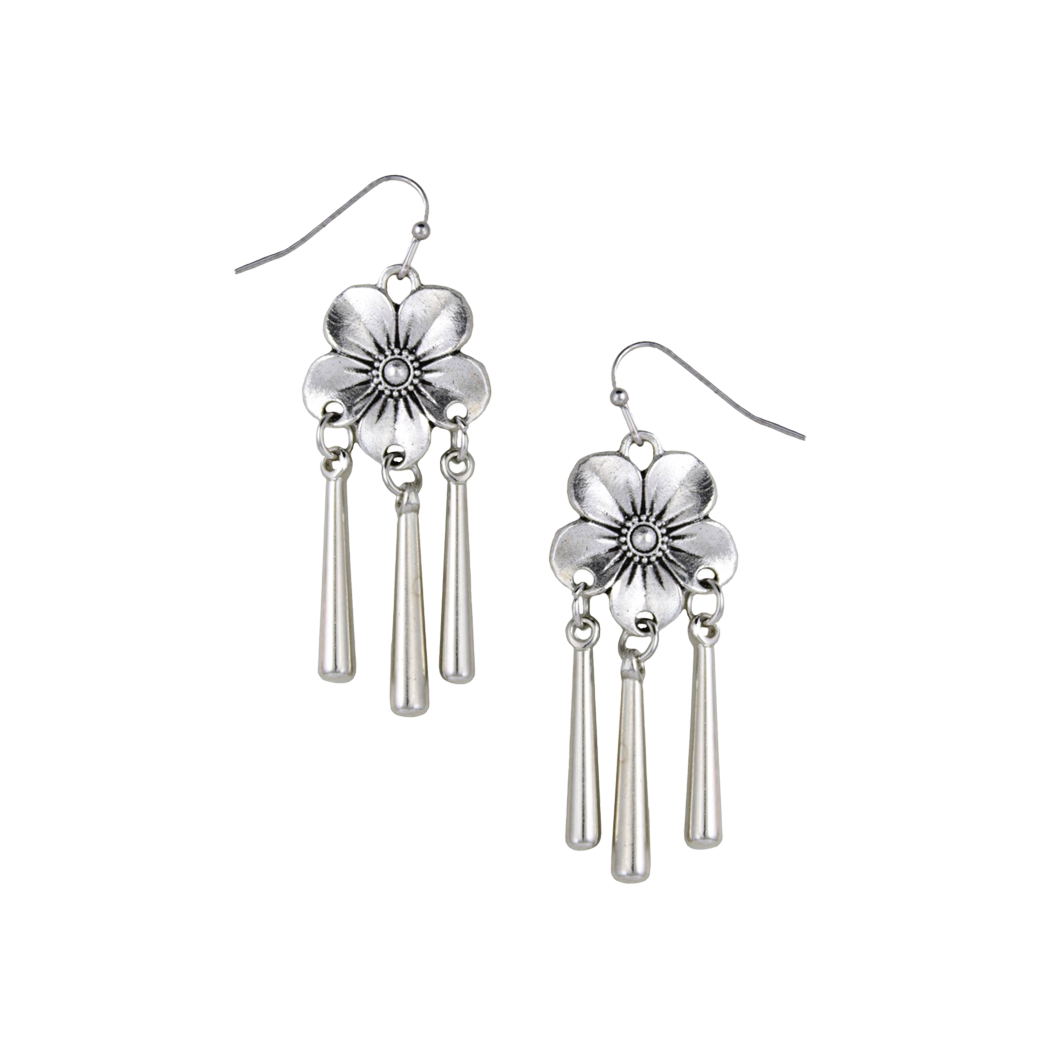 Spring Rain Silver Flower Drops Dangle Earrings