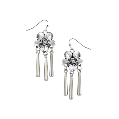 Spring Rain Silver Flower Drops Dangle Earrings