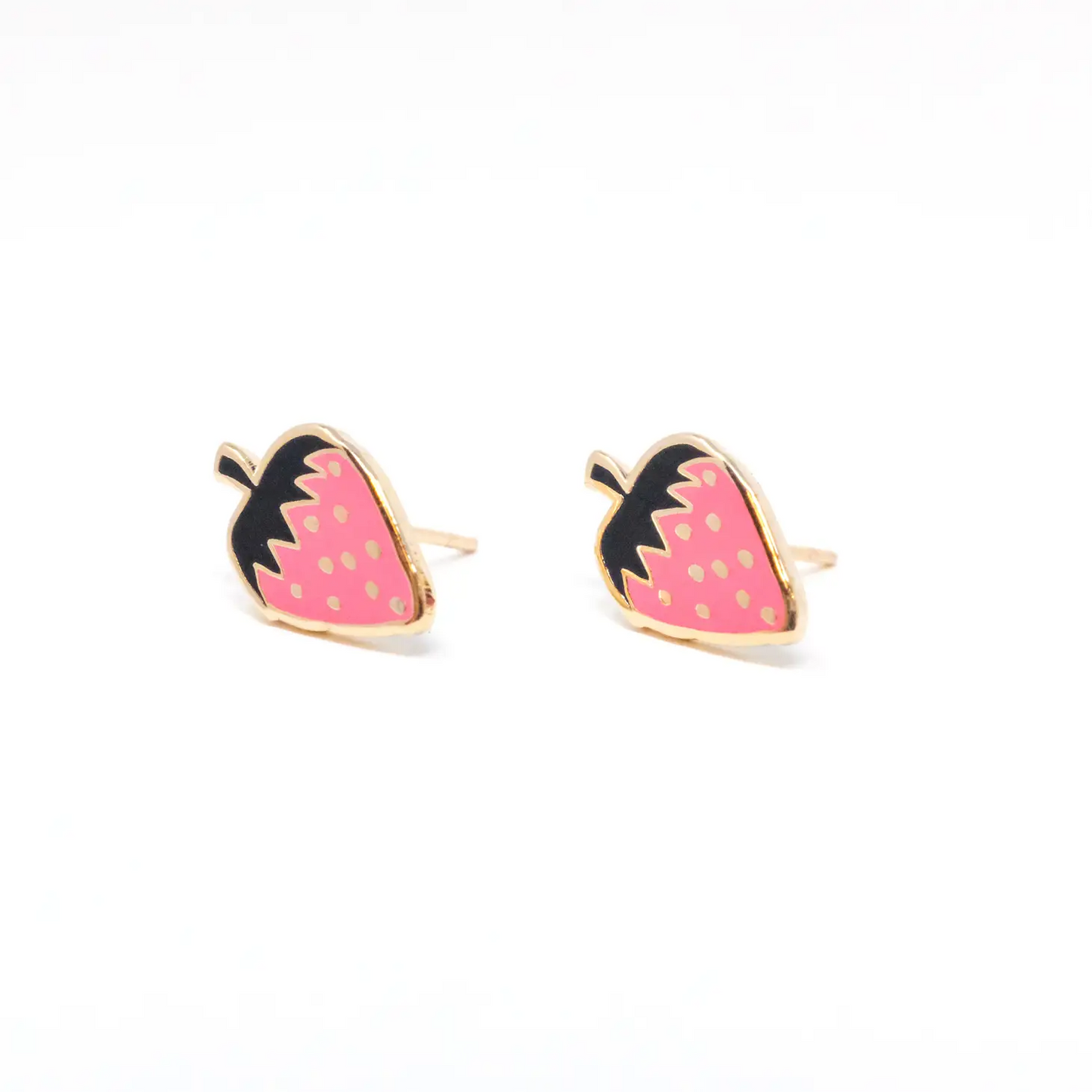 Pink Strawberry Enamel Post Earrings