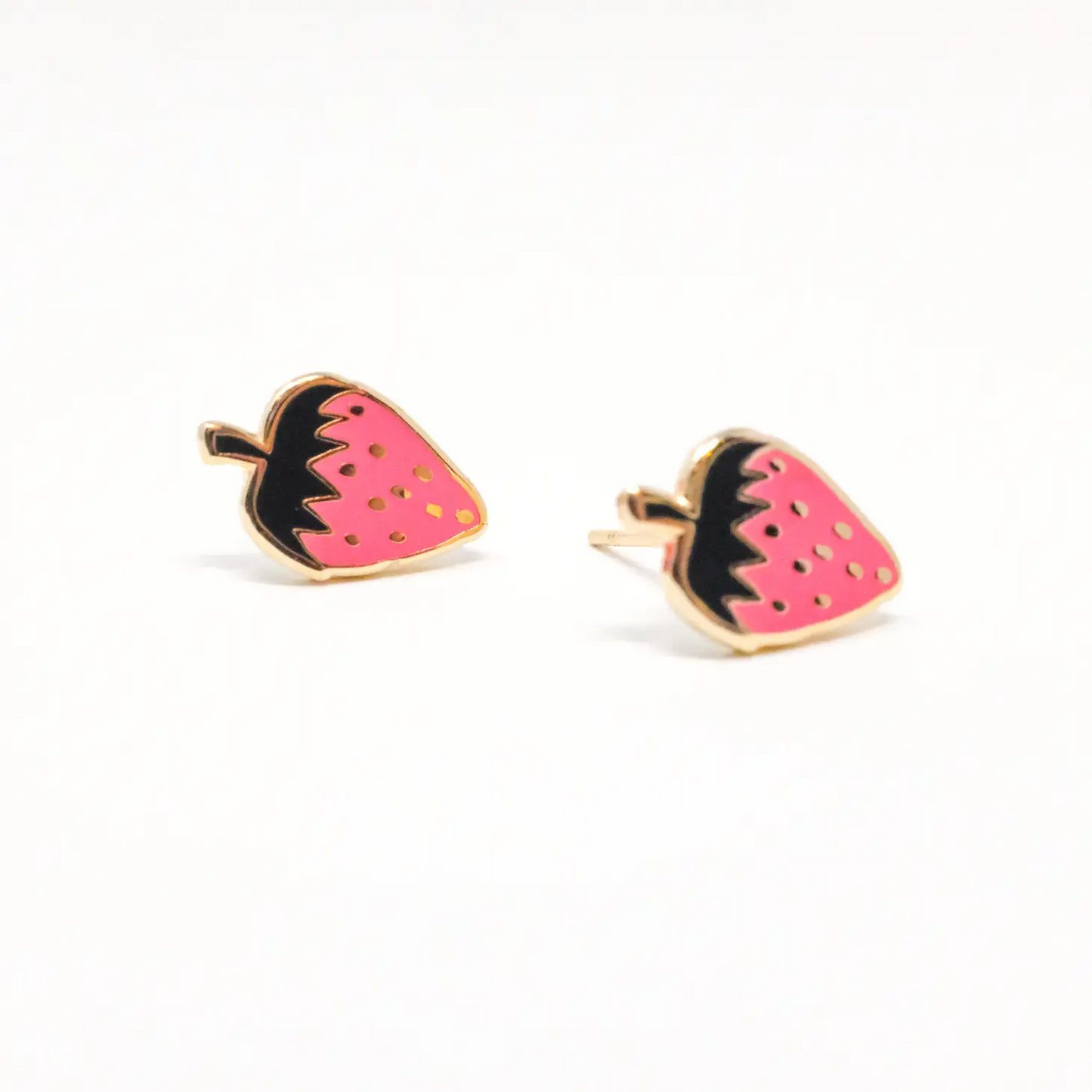 Pink Strawberry Enamel Post Earrings