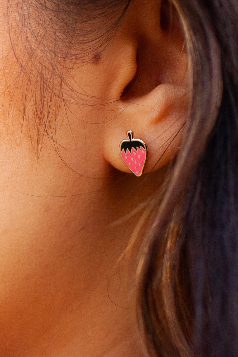 Pink Strawberry Enamel Post Earrings