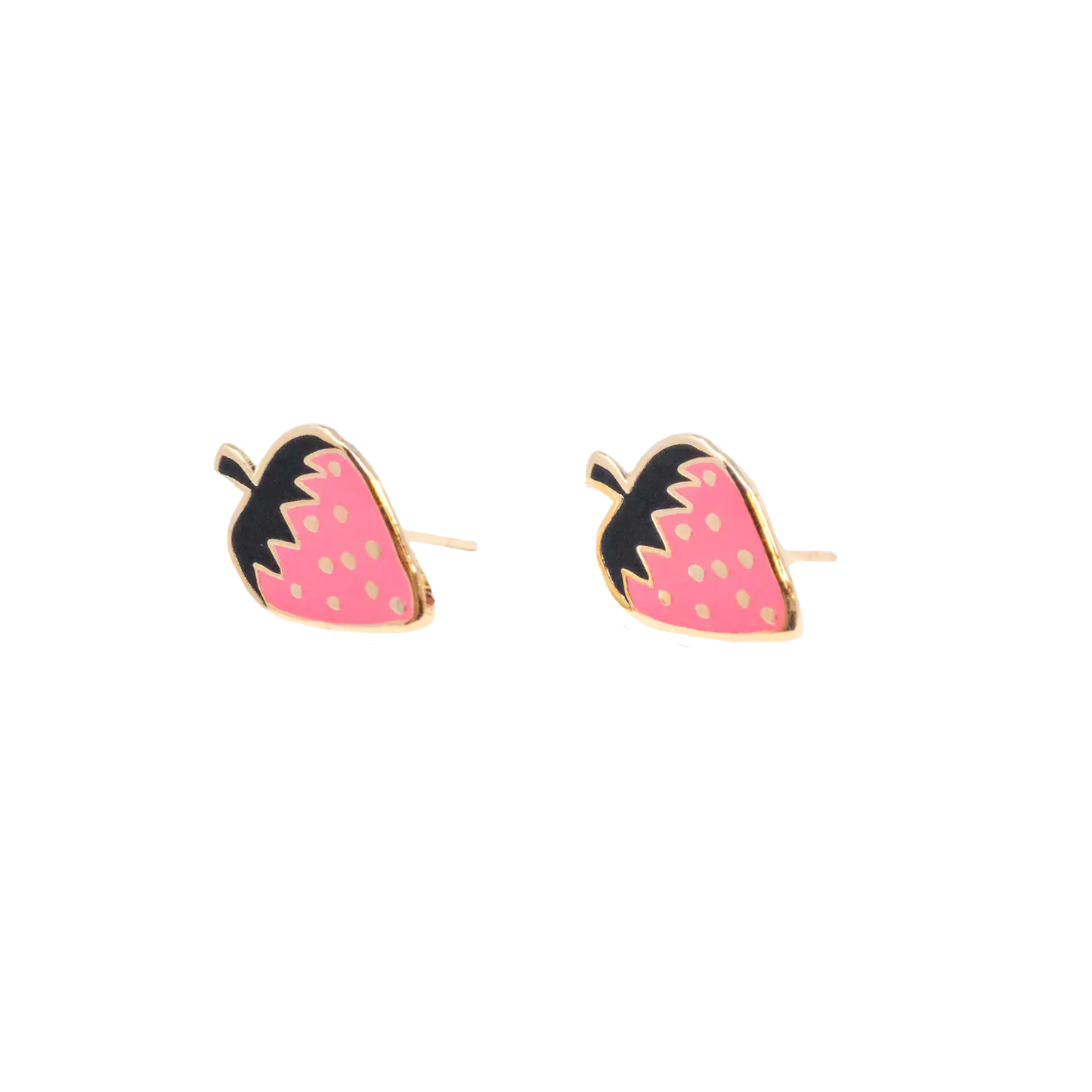 Pink Strawberry Enamel Post Earrings