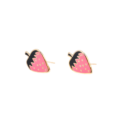 Pink Strawberry Enamel Post Earrings