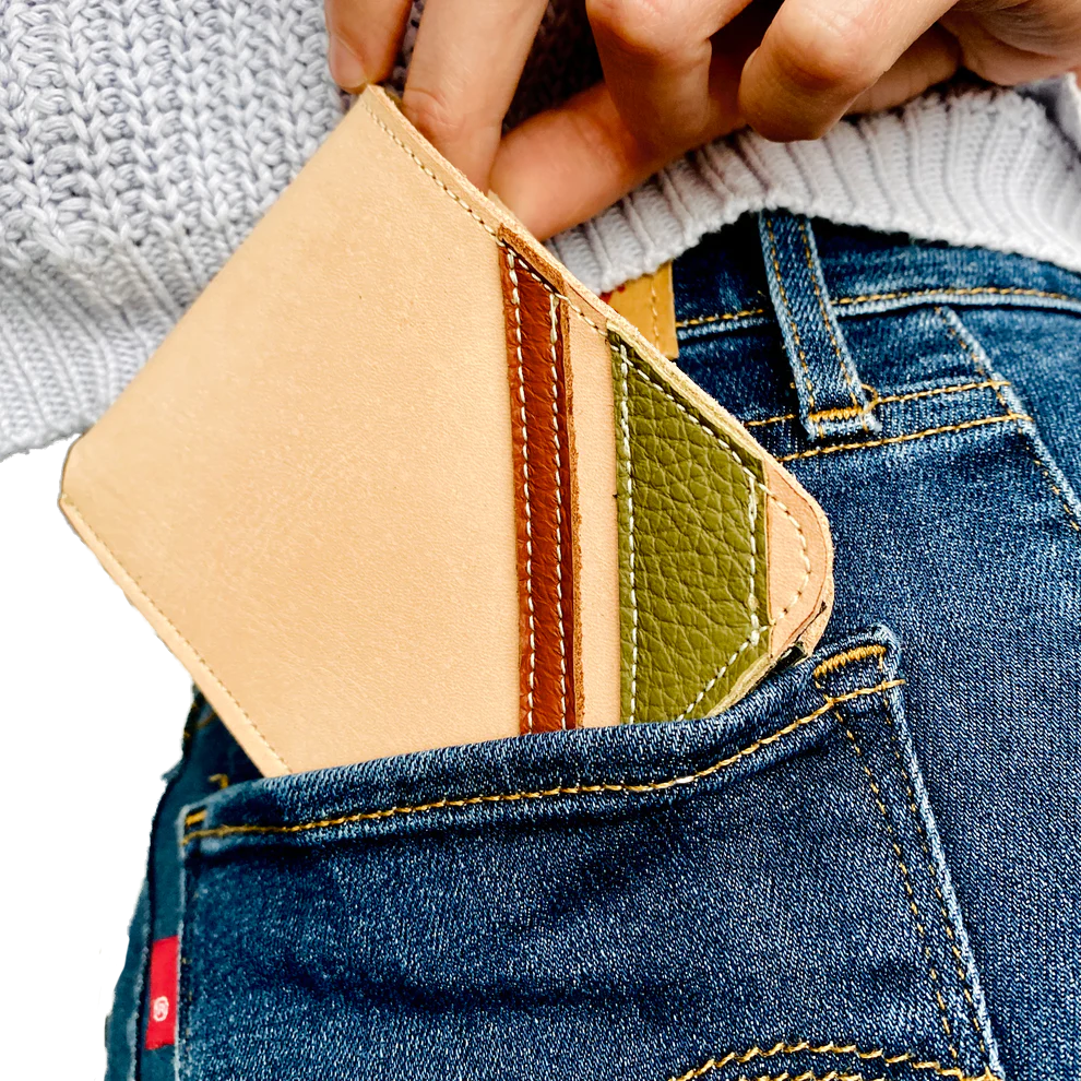 Tan Striped Leather Wallet