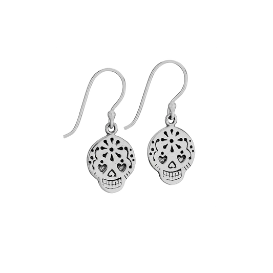Calavera Sterling Silver Skull Dangle Earring