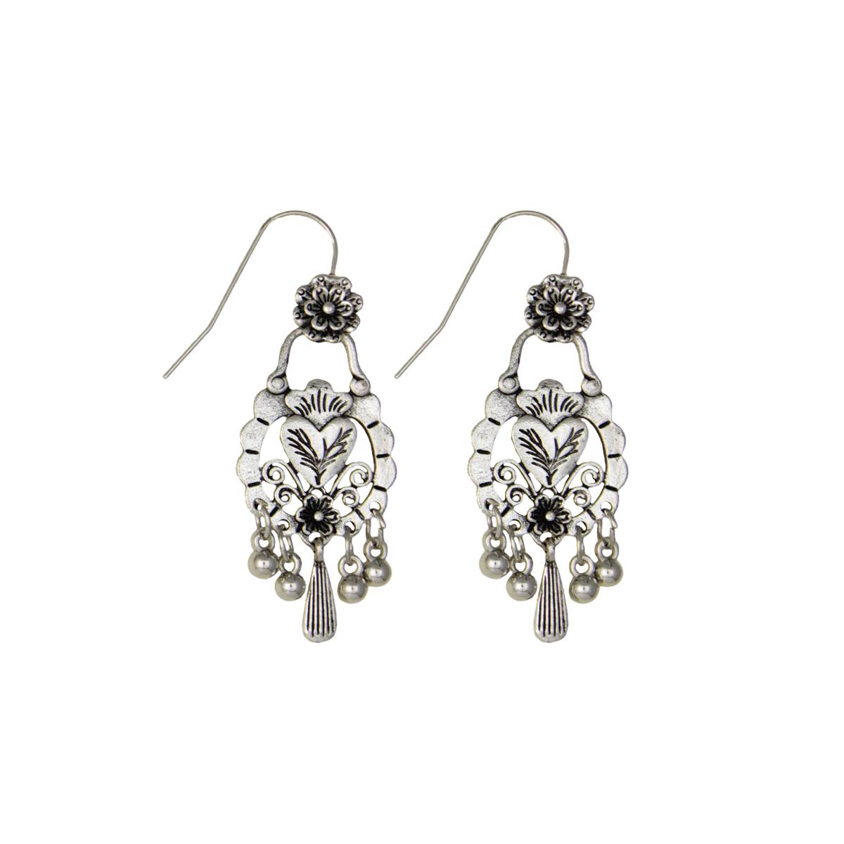 Southwest Silver Floral Dangle Earrings