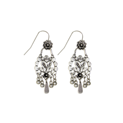 Southwest Silver Floral Dangle Earrings