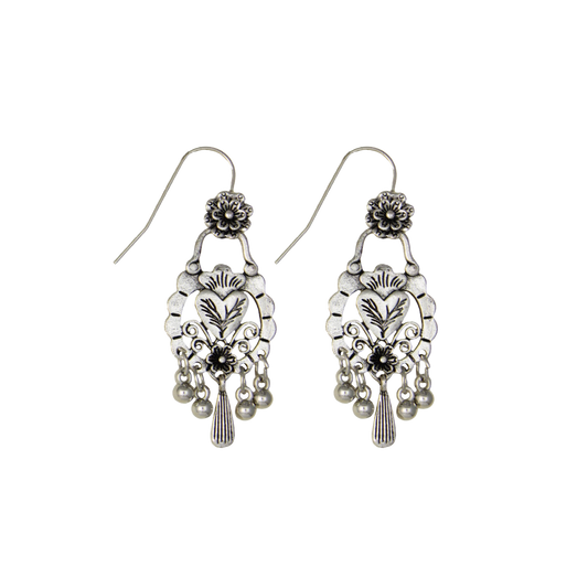Southwest Silver Floral Dangle Earrings
