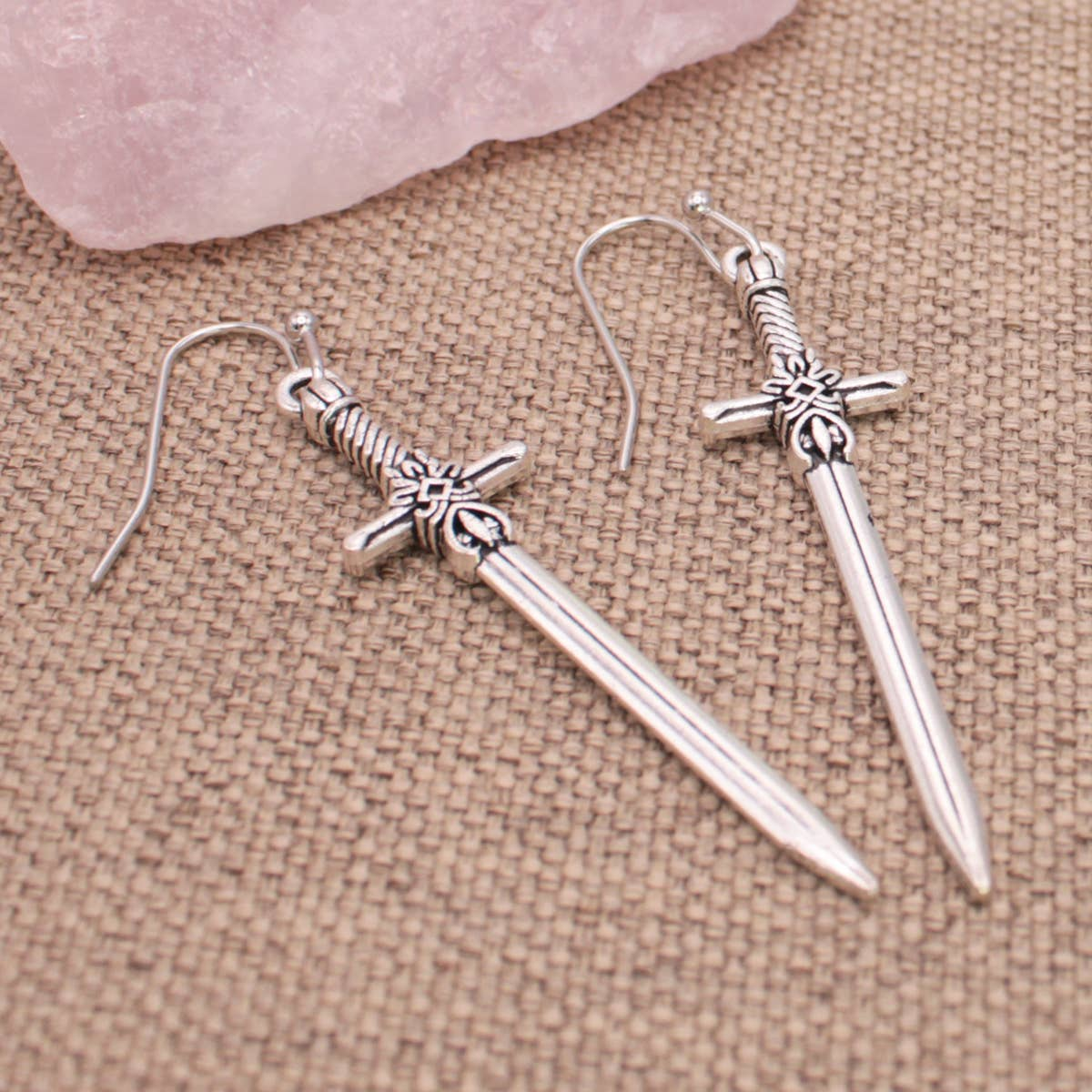 Antiqued Sword Dangle Earrings